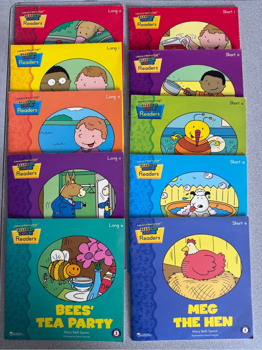Early Readers Set of 10 Books Short Long Vowel Sounds Author Mary Beth Spann